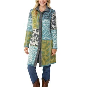 Sundance Lambswool Sweater Womens MED Button Front Long Duster Artsy Patchwork